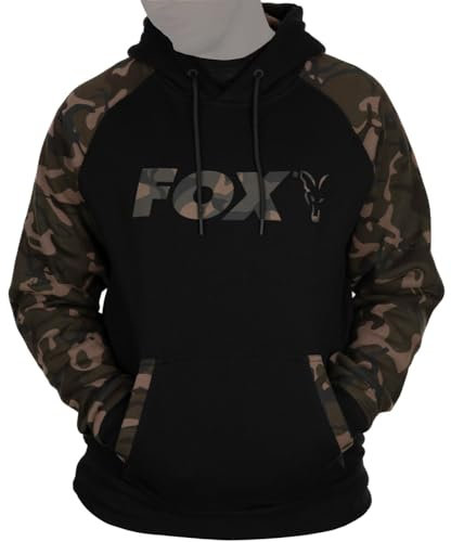Fox Black/Camo Raglan Hoodie - Angelpullover, Größe:XXXL