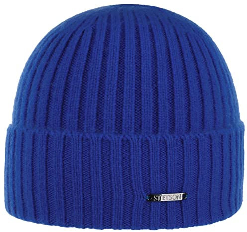 Stetson Varnell Kaschmirmütze Damen/Herren One Size (ca. 55-61 cm) - 100% Kaschmir - Wintermütze - Breiter Umschlagrand - Kuschelig warm - Länge 22 cm - Strickmütze Herbst/Winter Royalblau One Size