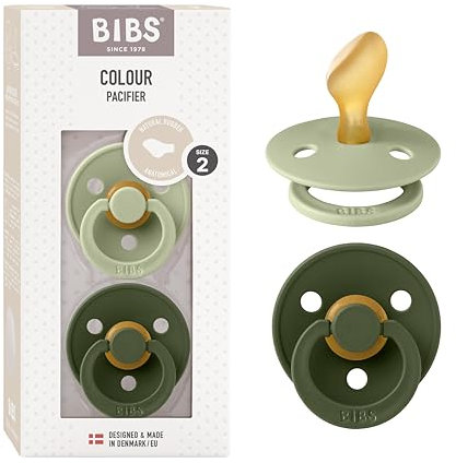 BIBS Colour Anatomical Schnuller 2er Pack, BPA-frei Dummy-Schnuller, Kiefergerechte Form. Naturkautschuk/Latex, Hergestellt in Dänemark. 6-18 Monate (2er Pack), Sage/Hunter Green