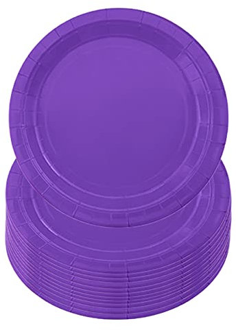 16PCS Deep Purple Paper Plates 23cm/9 inch, Disposable Round Dinner Tableware for Birthday, BBQs, Halloween, Picnic, Kids Shower Party Supplies