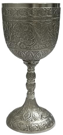 Morcomart Handcrafted Solid Brass Wine Chalice Goblet – Champagne, & Beverage – Elegant Decorative & Functional Cup for Wedding, Gift, Medieval Decor, Royal Dining (Silver)
