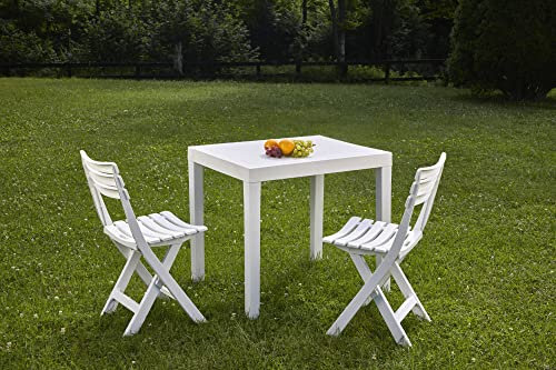 Dmora - Outdoor-Lounge-Set Ortisei, Gartenkomposition mit 1 rechteckigen Tisch und 2 Klappstühlen, Indoor- und Outdoor-Lounge von Pic Nic, 100 % Made in Italy, Weiß