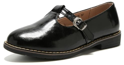 TRULAND Women's Penny Loafers Slip On Leather Wingtip Tassel Oxford Shoes (CN 42/7.5 UK,All Black Mary Jane)