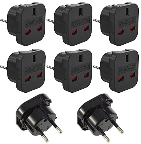 8Pcs Prise Anglaise Adaptateur Francais/Europe, Adaptateur Voyage Prise UK vers EU, Adaptateur Prise UK 3 Broches vers Europe/Francais 2 Broches, Voyage Accessoires