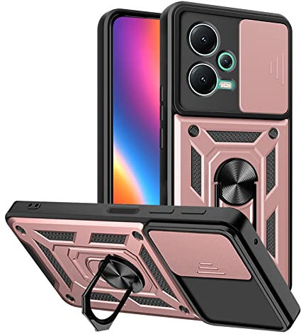 LBH Armor Hülle für Xiaomi Redmi Note 12 5G Case mit Kameraschutz Outdoor Stoßfest Handyhülle 360 Grad Metal Ring Halter Ständer Schutzhülle für Handyhalterung Auto Magnet Rosegold