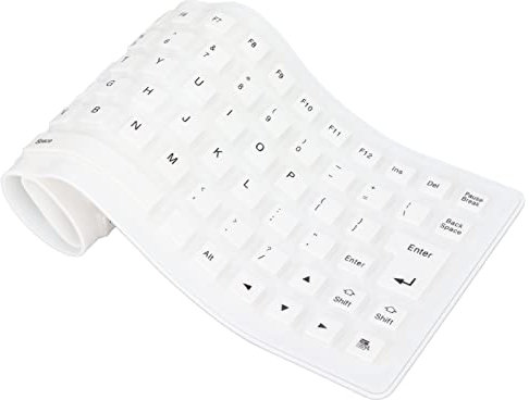 Faltbare Silikontastatur, 85 Tasten, Tragbare, wasserdichte, Kabelgebundene USB-Tastatur, Leise, Schlanke Rollup-Tastatur für PC-Laptop-Notebook, Plug and Play (Weiss)