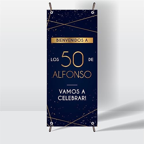 Photocall Cumpleaños Personalizado Diseño Elegante - X Banner 70x180cm con Estructura y Lona Personalizable con Nombre y Edad - Fotocall Decoración Cumpleaños - 50 Cumpleaños Mujer o Hombre