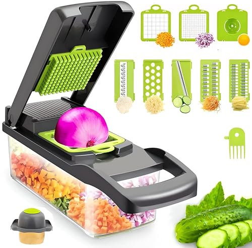 Retoo Coupe Legumes Multifonctions 13 En 1, 7 Couvertures Interchangeables Mandoline Professionnelle Cuisine, 28,5 X 10 X 11,5 Cm, Coupe, Legume, Pour Oignons, Tomates, Carotte, Concombre