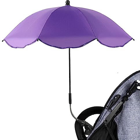 Sombrilla Carro Bebe con Abrazadera Ajustable, Paraguas Carro Bebe, Protección UV 360 Cochecito Sombrilla para Carrito, Playa, Ruedas, Viaje