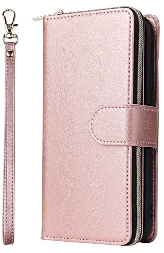 ZCDAYE Wallet Phone Case for iPhone 15 Plus, Premium Leather Case with Card Slots Magnetic Closure Zipper Pocket, Retro Elegant Women Ladies Flip Phone Cover Holster for iPhone 15 Plus,Rose Gold
