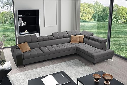 All4All Ecksofa mit Schlaffunktion Gonti XI 351 x 217 cm - Schlafsofa mit Bettkasten - Sofa in L-Form - Wohnlandschaft XXL Sofa - Eckcouch Groß - Seite Rechts - Dunkelgrau - Gewebe - Modern 26