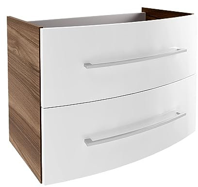 FACKELMANN Waschbeckenunterschrank Verona – Hochwertiger Waschtischunterschrank in Nussbaum & Weiß-Hochglanz – Unterschrank Hängend, Made in Germany, 79,4 x 57,5 x 45,5 cm