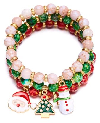 TOFBS Weihnachten Perlen Armbänder Set 3 Stück Weihnachten Schmuck Set Weihnachten Geschenk Mädchen Anhänger Perlen Armbänder #3