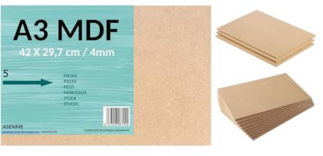 ASENME MDF 5pcs Tablero madera 42x29,7x4mm, hojas de madera, Modelado, Calado, Bricolaje, Manualidades. Rebanada de madera (42cm*29.7cm(A3) 5 unidades)