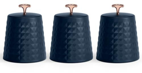 EHC Tea Sugar Coffee Canisters Set, Kitchen Storage Jars with Lids Airtight, Containers Canisters Jars Set of 3, Navy Blue