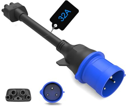 HASA zone 3Pin Blauer CEE Adapter für Tesla Gen 2 Mobile Charger, Tragbares EV Ladegerät Verlängerungskabel zu 240V Steckdose bei 32A, Kompatibel mit Tesla Model 3/S/X/Y