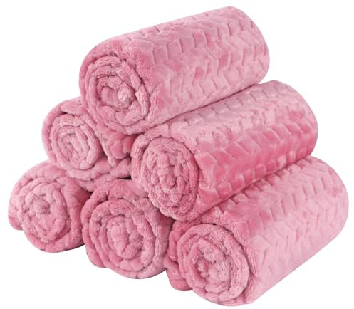 BVAGSS 6 Stück Kleine Flauschige Hundedecke, Weich mit Fleece Flanell Haustier Decken für Kleine Mittlere Hunde Katzen Warmer und bequemer Schlaf XH075 (76 x 52 cm, Pink Wheat Ears)