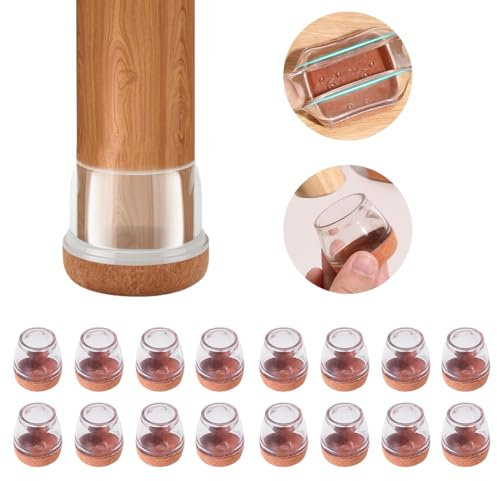 YdseozOA 16 Pcs Round Chair Leg Caps, Protective Caps for Chair Legs, Transparent Silicone Chair Legs Protective Cover, Felt Chair Legs for Chair, Chair Glides for Hardwood Floors- Diameter 20-29 mm