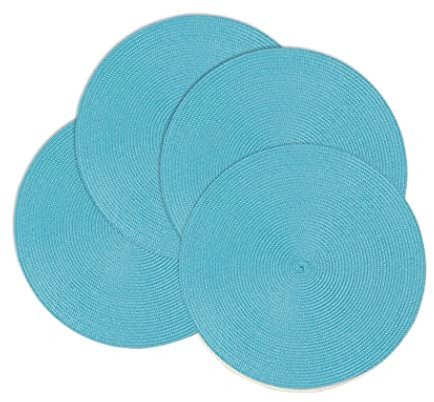 Runde Tischsets 4er Set - Dunkles Blaugrün, Gewebte Vinyl Tischsets für den Küchentisch, Hitzebeständig (Türkis)