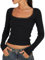 Women's Slim Fit Crop Tops Casual Solid Color Crew Neck Long Sleeve Tight T-Shirt Basic Blouse Tee Tops (WA Lace Black, M)