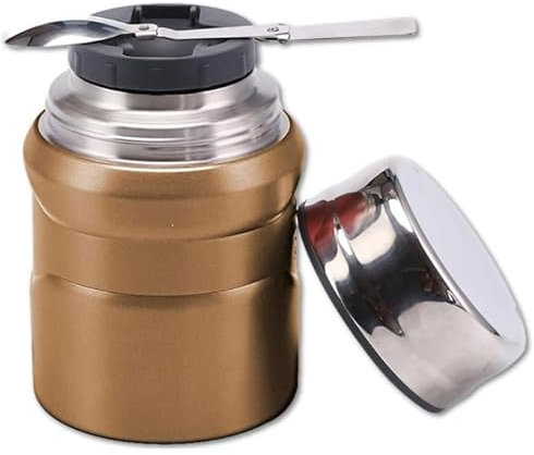 Northern Luxe Multi-Purpose Hot/Cold Thermal Food Flask 495ml Stainless Steel Insulated BPA Free Double Walled Vacuum Soup Container with Folding Spoon for School, Office, Travel, Camping (Gold)