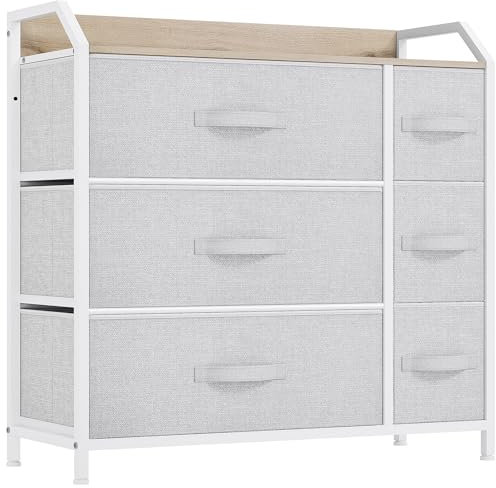 YITAHOME Kommode, 6 Stoffschubladen mit Griffen, Aufbewahrungsschrank, Schubladenschrank, Schrank, Metallgestell, stoffkommode für Schlafzimmer, für Wohnzimmer, Flur, Büro, Hellgrau