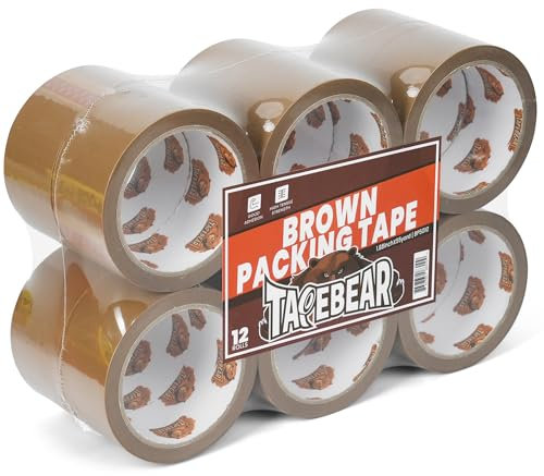 TAPEBEAR 12 Rollen Paketklebeband Packband Braun Paketbänder 48mm x 50m, Verpackungsklebeband Paketband 2.0mil Dick für Pakete und Karton Versand, Umzug, Lagerung
