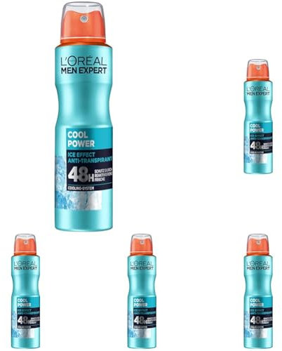 L'Oréal Men Expert Körperpflege, Ice Effekt Deospray für Männer mit integriertem Cooling-System für bis zu 48 Stunden Frische, Cool Power, 1 x 150 ml (Packung mit 5)