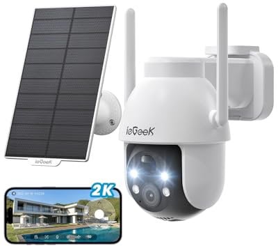 ieGeek 3MP Camara Vigilancia WiFi Exterior Solar con Bateria Sin Cables, Camara Vigilancia Exterior Solar Visión Nocturna Color, PTZ 360° App Remoto, Humana Detección, IP65, Voz Bidireccional