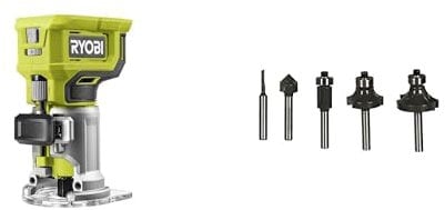 Ryobi - Affleureuse à bois 18V - 30 000 tr/min - pince 6 mm - course berceau 38 mm & Coffret 5 fraises panachées queue diam. 6 mm - RAKRBS5