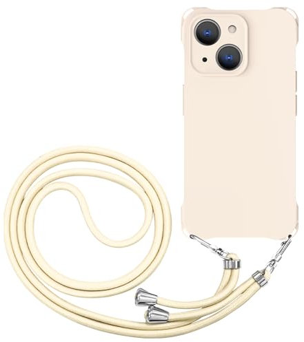CAROKI Crossbody iPhone 15 Case, Lanyard Protective Liquid Silicone Case with Adjustable Length Detachable Lanyard Rope Shockproof Hands-Free Phone Cover for iPhone 15 6.1-White