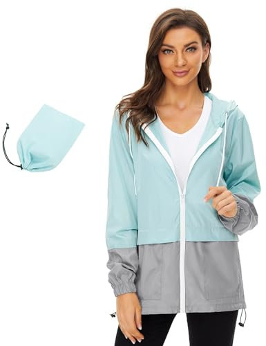 Century Star Veste de Pluie Femme Imperméable Légère et Pliable à Capuche Bleue S