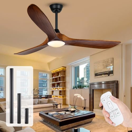 Ventilatore da soffitto in legno da 52 pollici con luce e telecomando, ventilatore da soffitto moderno per esterni con motore CC silenzioso, 132 cm