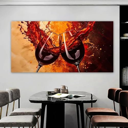 KEMEIQI Abstraktes Gemälde mit Rotweingläsern, Leinwanddrucke für Wohnzimmer, Heimdekoration, moderne Weinglas-Poster, Wandkunst, Bilder, 30 x 50 cm, rahmenlos