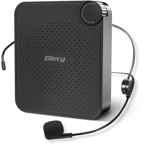 Giecy Amplifier Portable Hands-Free PA with 15W 1800mah Rechargeable Battery Microphone Ideal for Teachers, Tour Guides, Conferences, School Events, Seminars, Yoga,Education and more! (Black)