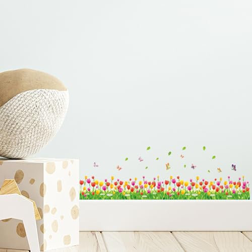 astylishome Wandtattoo Kinderzimmer Garten Blumen Wandaufkleber Blume Gras Blumenwiese Wandsticker Wanddeko für Wohnzimmer Schlafzimmer Tapete Selbstklebende Mädchen 0301