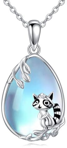 YAFEINI Waschbär Kette 925 Sterling Silber Süße Halskette mit Waschbär Anhänger und Mondstein Waschbär Tier Schmuck Geschenke für Damen(Waschbär Kette)