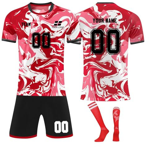 Générique Personnalisé Maillot de Foot,Concevez Votre Propre nom de Maillot de Pied,numéros,Logo,25/26 Saison Nouveau Maillot de Football vêterments pourgarçons Adultes Costume (Style 1 Rouge)