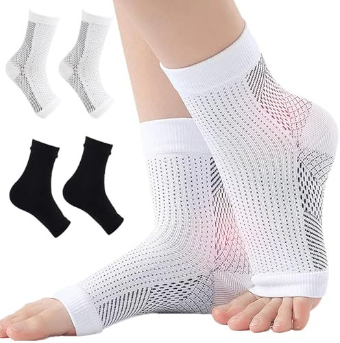 YNR 2 Paar Sprunggelenkbandage Kompressionsstrümpfe für Plantarfasziitis Arthritis Verstauchte Knöchel Fersensporn Sport,Schwarz & Weiß