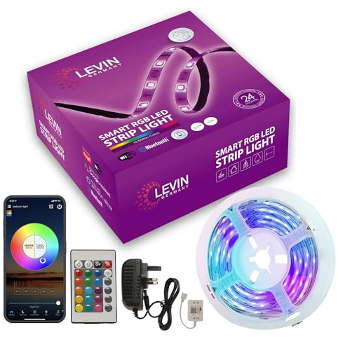 Levin 5M Smart LED Strip Lights RGB | Music Sync Colour Changing Lights with App + Remote Control | Alexa/Google Compatible | Waterproof Flexible Lighting for Bedroom, TV, Home & Party Decor