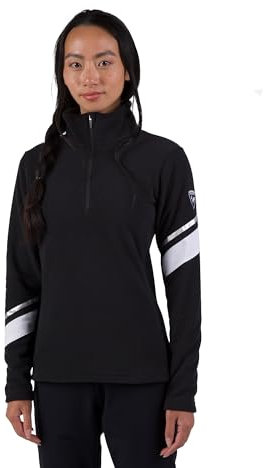 Rossignol Strawpile Fleece - Mid Layer für Damen - Warme Skiunterwäsche mit halbem Reißverschluss, Schwarz, M