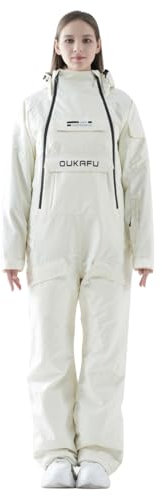 OUKAFU Damen Einteiler Skianzüge Wasserdicht Ski-Jumpsuits Winter Onesies Snowsuits Snowboard Overalls für Schneesport, Weiss/opulenter Garten, Small