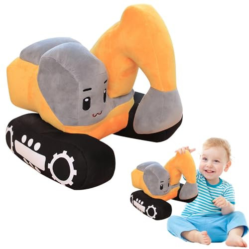 SKIKHN Plüsch Bagger Spielzeug - Ausgestopftes Kuscheltier Plüschtier für Kindergeschenk (26x23 cm)