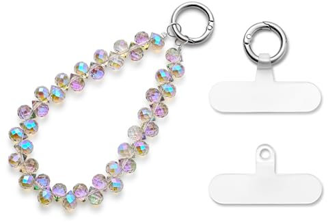 MORSUNBELA Cadena para teléfono móvil, para muñeca corta, colgante para teléfono móvil, color lila, M, Cristal