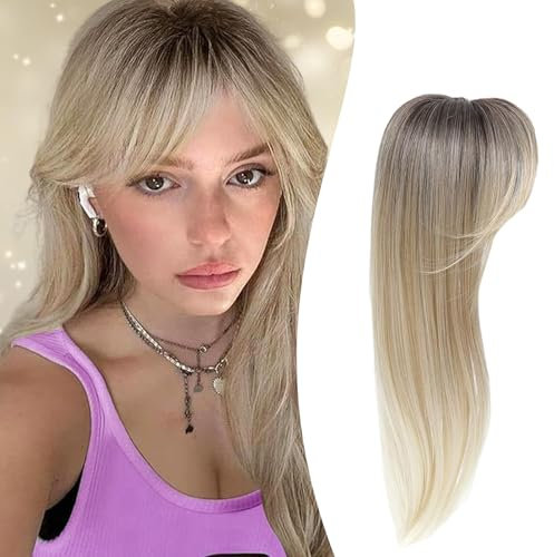 Haartopper für Frauen mit dünnem Haar ombre hellblond Haarverdichter für Frauen mit dünner werdendem Haar Haar Highlight Clip In Wiglet mit Pony Haarvolumen hinzufügen Haarverlustabdeckung (gold)