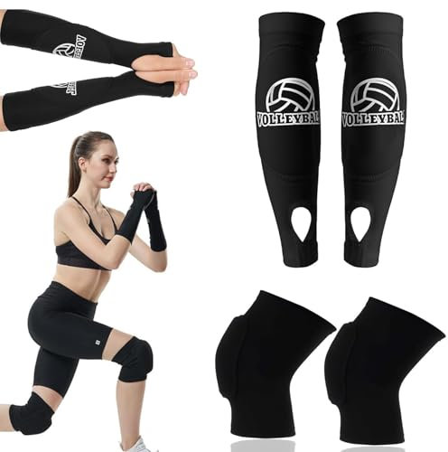 GUIANLOU 1 Par Protectores De Brazos De Voleibol + 1 Par Rodilleras Voleibol Rodilleras Elásticas Antideslizantes Antebrazo Voleibol Para Danza,Fútbol,Voleibol,Baloncesto,Yoga.