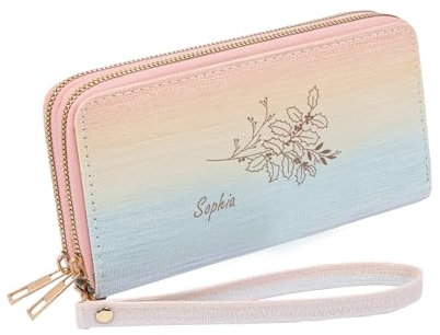 Grovjewfit Personalisierte Damen Geldbörse Mit Foto, Portemonnaie Mit Name Lange Geldbörse Muttertag Weihnachten Geschenke Für Mama Oma Mutter (Mit Name und Blume)