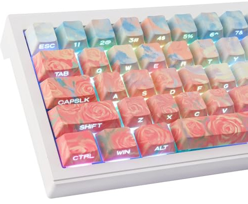 Sunzit PBT Custom Keycaps - 131 Keys Rose Sea Gradient Tie-Dye Cherry Profile for MX Switches ISO/ANSI UK Layout Mechanical Keyboard (Gradient Orange)