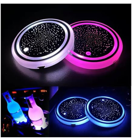 2PCS LED Car Cup Holder Lights, Light up Car Coasters for Cup Holders 7 Colors Changing USB Charging Mat Waterproof Cup Pad, Car Gifts for Men & Women