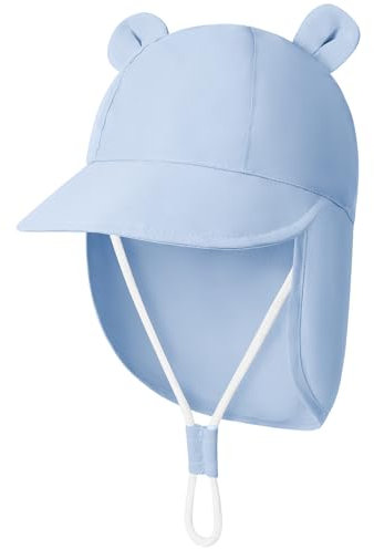 Durio Unisex Schirmmütze Kinder mit Nackenschutz Baby Sonnenhut UV SPF50+ mit Ohrentraum-Design Kleinkind Sommermütze für Mädchen Jungen Blau 6 Monate-12 Monate